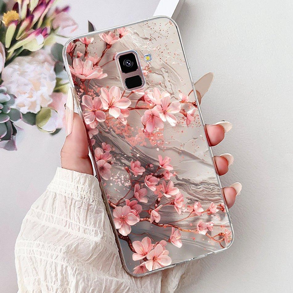 Phone Case For Samsung Galaxy A8+ (2018) SM-A730F / A8 (2018) SM-A530F Elegant Floral Butterfly Soft Silicone TPU Cases