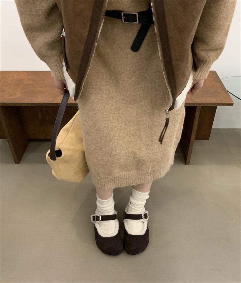 Platform Birkenstocks women's velvet snow boots 2025 new winter small inner height increase fashion loafer cotton shoes