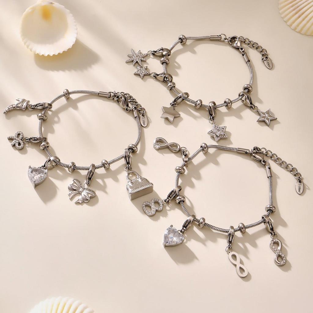 Oumeka Stainless Steel Multi-Pendant Jewelry Set for Women - Versatile Bracelet and Necklace Accessories