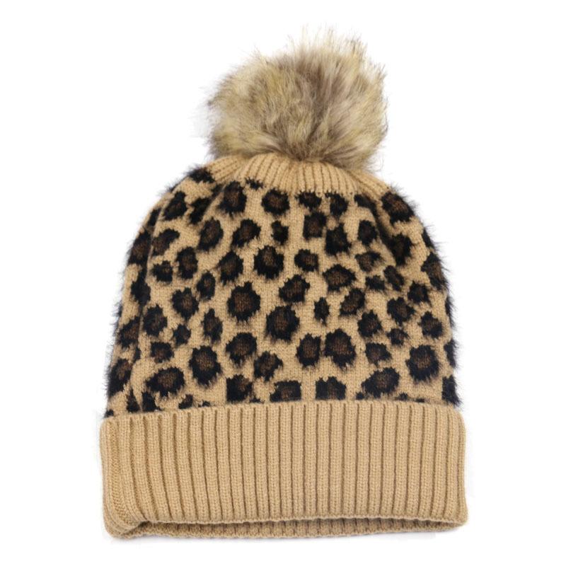 Foreign trade Amazon Harajuku leopard print knitted hat female Korean version autumn and winter new leopard point thickened ear protector wool hat