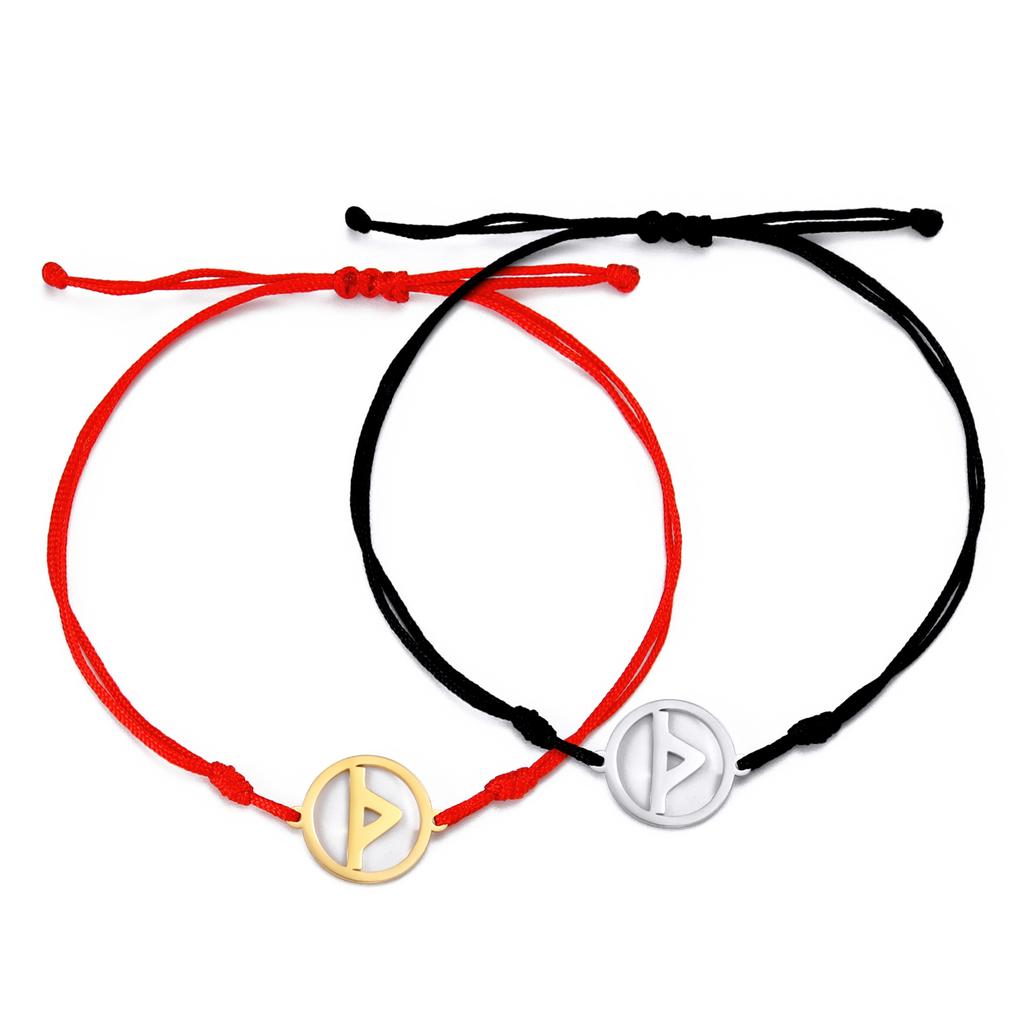 Dawapara Norse Runes Bracelet Elder Futhark Rune Charm Adjustable Rope Bracelet Stainless Steel Viking Jewelry