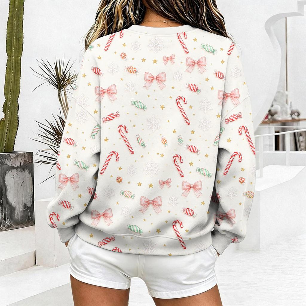 Women's Casual Christmas Print Crewneck Sweatshirt Pullover for Holiday Everyday Wear