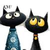 Removable Window Murals Halloween Cartoon Black Cat Static Sticker, PVC Decorative Cute Wall Stickers Decal, Waterproof Glass Clings for Living