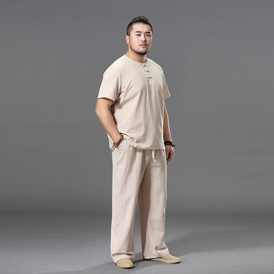 Men's Clothing Large Size Tracksuit Husband Summer Suit Linen T-shirt Fashion Male Set Chinese Style Plus Two Piece