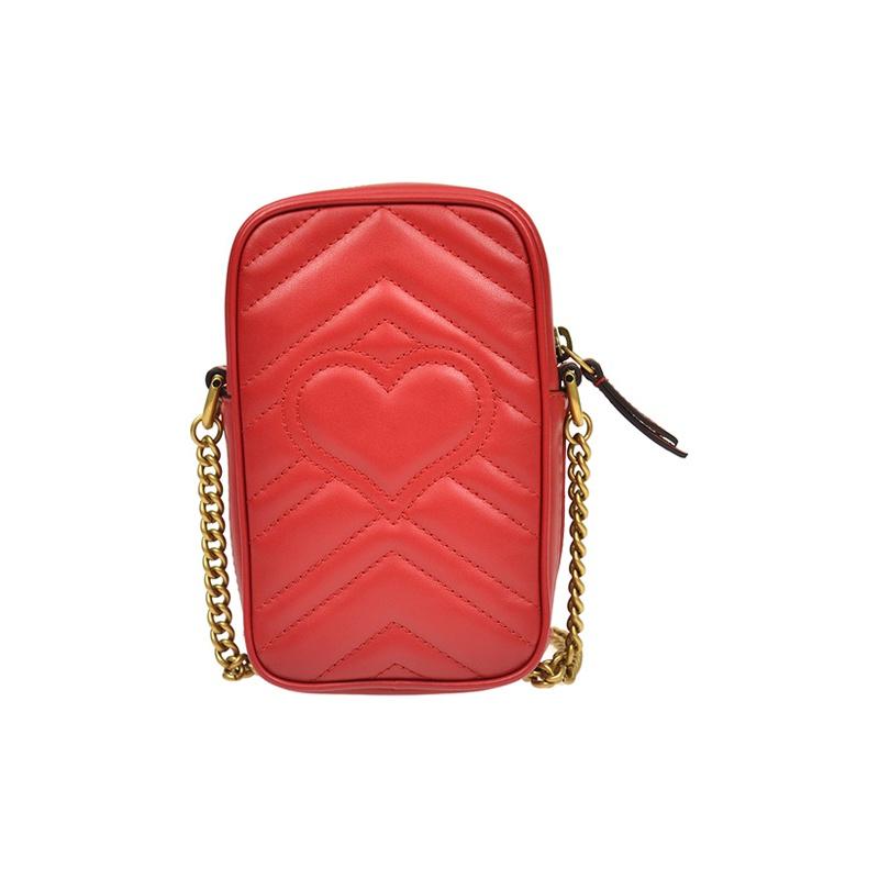 Gucci GG Marmont Quilted Leather Mini Chain Crossbody Bag Red Daily Party Shopping 598597-DTDCT-6433