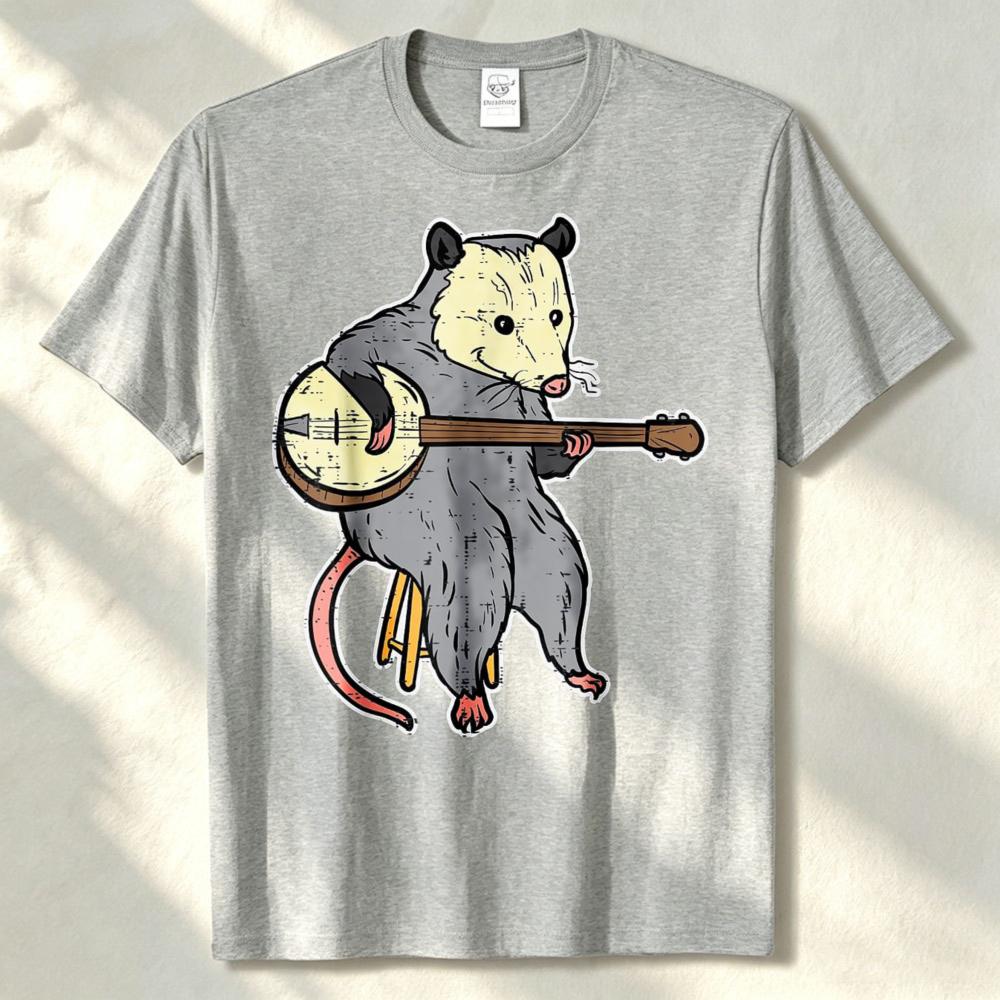 Possum Playing Banjo Opossum Guitar Music Unisex Unisex Tshirt Harajuku Unisex Clothing Graphic T Shirts Harajuku High Quality Cotton