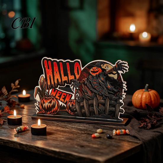 Ghost And Witch Room Decorations Halloween Wooden Table Centerpiece, Decorative Sign Ornaments, 3D Layered Gnome Pumpkin Skeleton Handmade Wood