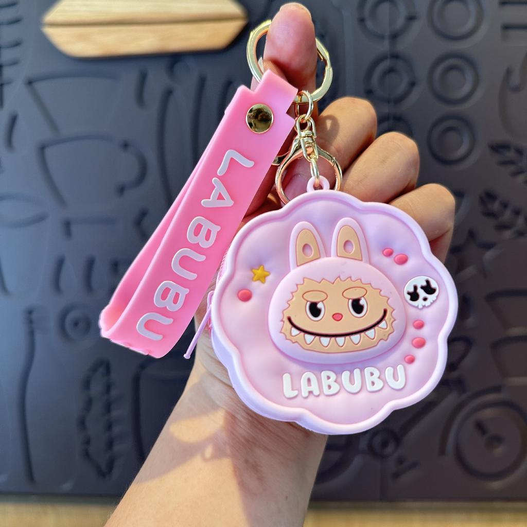 Labubu Silicone Change Bag Pendant Labubu Cute School Bag Pendant Keychain Ring Doll Machine