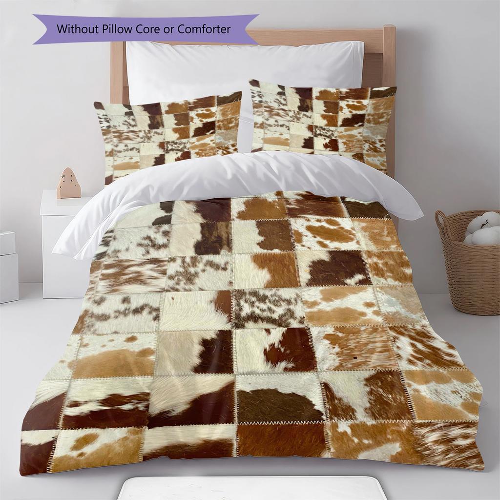 Rustic Cowhide Style Pattern Bedding Quilt Set Quilt Cover Pillowcase Home Decoration Gift (1 * duvet cover + 2 * pillowcase, without core)