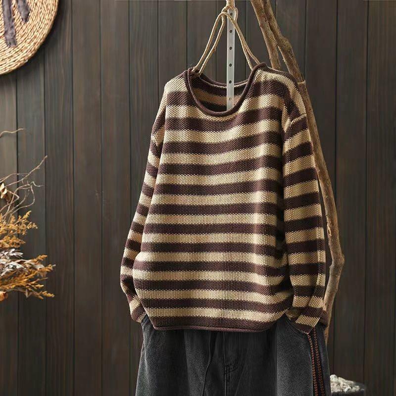 Contrasting Color Stripes Ulzzang Loose Autumn Versatile Knitted Women's Casual Pullovers