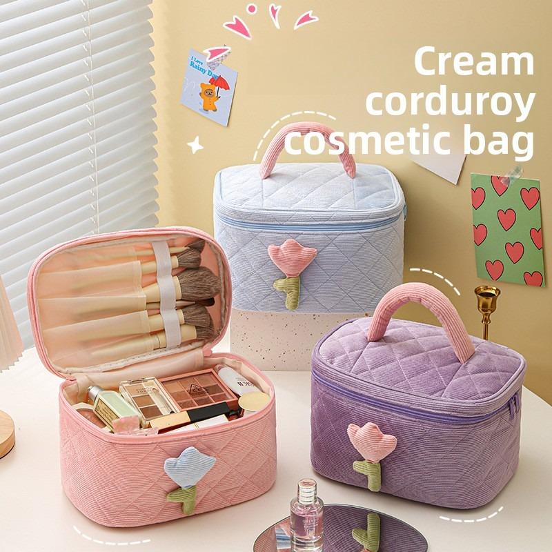 ins corduroy cosmetic bag, high-end cute niche women's storage bag, portable large-capacity cosmetic storage bag
