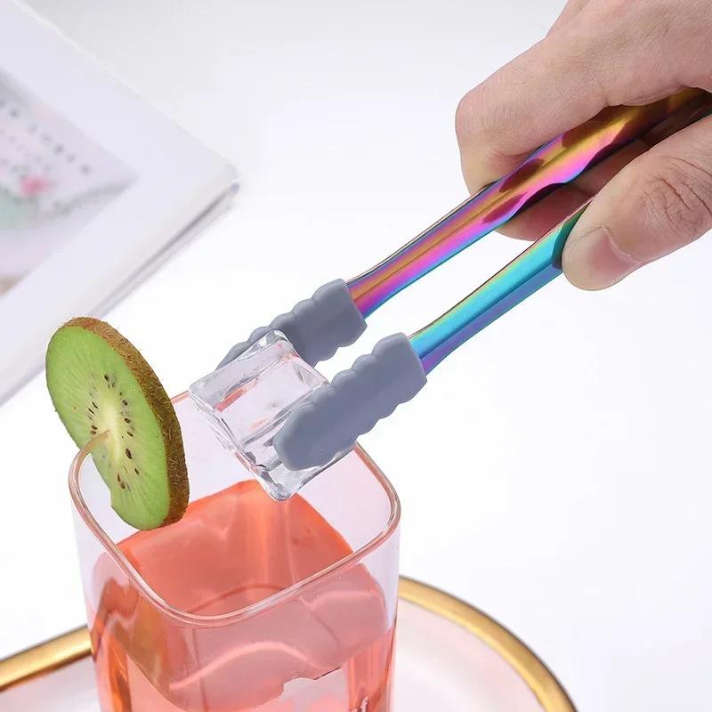 Silicone Head Non-Slip Food Ice Cube Clip Tongs Bread Barbecue Mini Sugar Dessert Clamp House Kitchen Party Coffee Bar Utensils