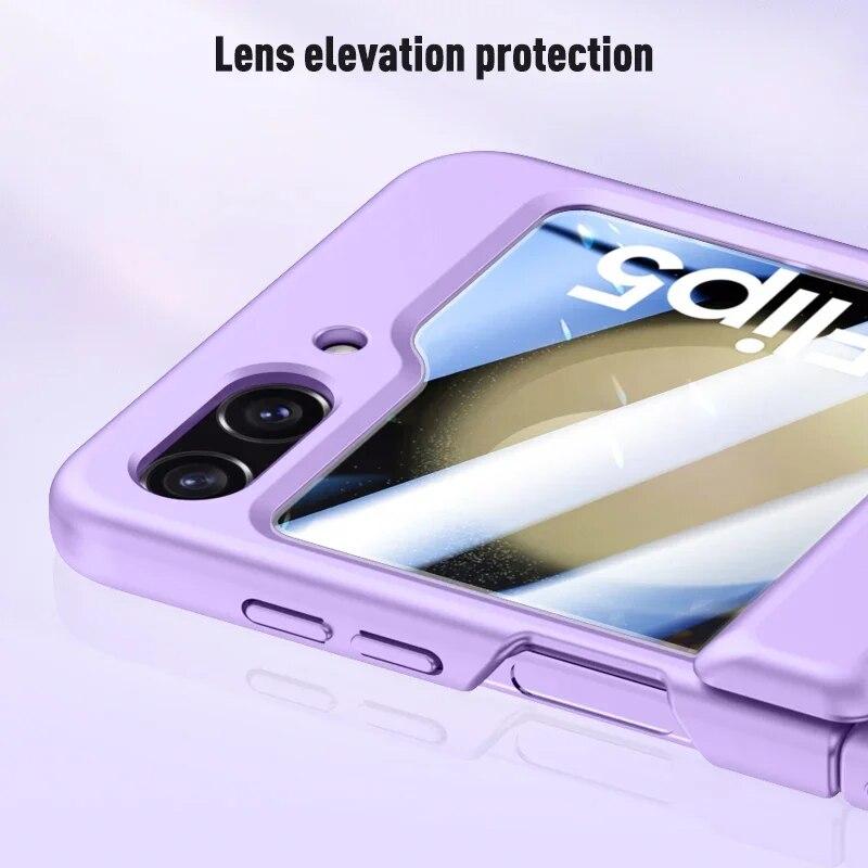 Skin Friendly Ultra Thin Matte Folding Hngle For Samsung Galaxy Z Flip 5 5G Case With Tempered Film Shockproof Protective Cover