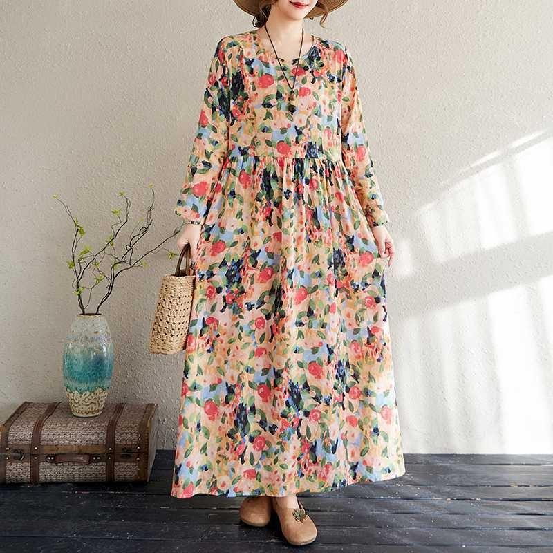 Travel Round Neck Vintage Long Flesh Covering Dresses
