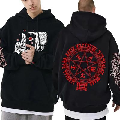 Japão Novo Anime Hellsing Ultimate Dupla Face Impresso Hoodie Unissex Feminino Harajuku Oversized Sweatshirt Alucard Olhos Impressão Hoodies