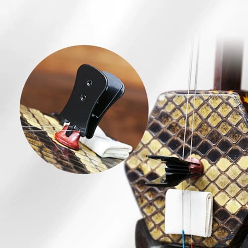 Durable, professional-grade black metal muffler mute for erhu string instruments, music clip included