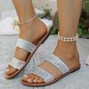 Mode Damen Hausschuhe 2025 Sommer Neue Sandalen Mode Flacher Absatz Hausschuhe Bling Strass Schmaler Riemen Strandschuhe Lässige Pantoletten Damen