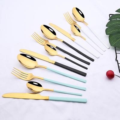 24-teiliges Edelstahl-Geschirr-Set, Schwarzgold, Küchenbesteck, Besteck, Löffel, Gabel, Messer, westliches Besteck, Geschirr-Set