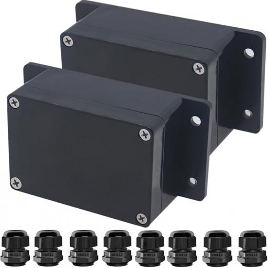 Project Box ABS Black Electrical Boxes IP65 Outdoor Waterproof Box Electronic Junction Box Fixed Ear Power Enclosure with Cable Glands for DIY