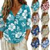 Women V Neck Vintage Floral Print Loose Fit Short Sleeve T Shirt Linen Blend Comfortable Casual Top for Daily Wear