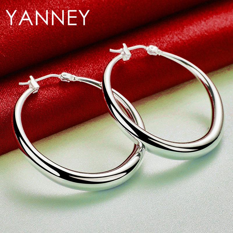 S925 Sterlingsilber 35MM Einfache Glänzende Creolen für Damen Mode Hochzeit Temperament Schmuck Zubehör Geschenke