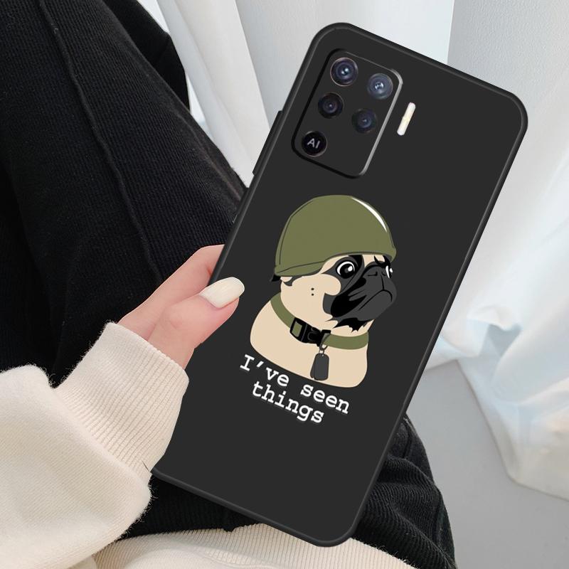 Funny Cartoon Pug Case For Oppo A96 A76 A16 A60 A98 A58 A78 A18 A38 A80 A40 A77 A57 A17 A74 A54 A94 A15 A5 Pro
