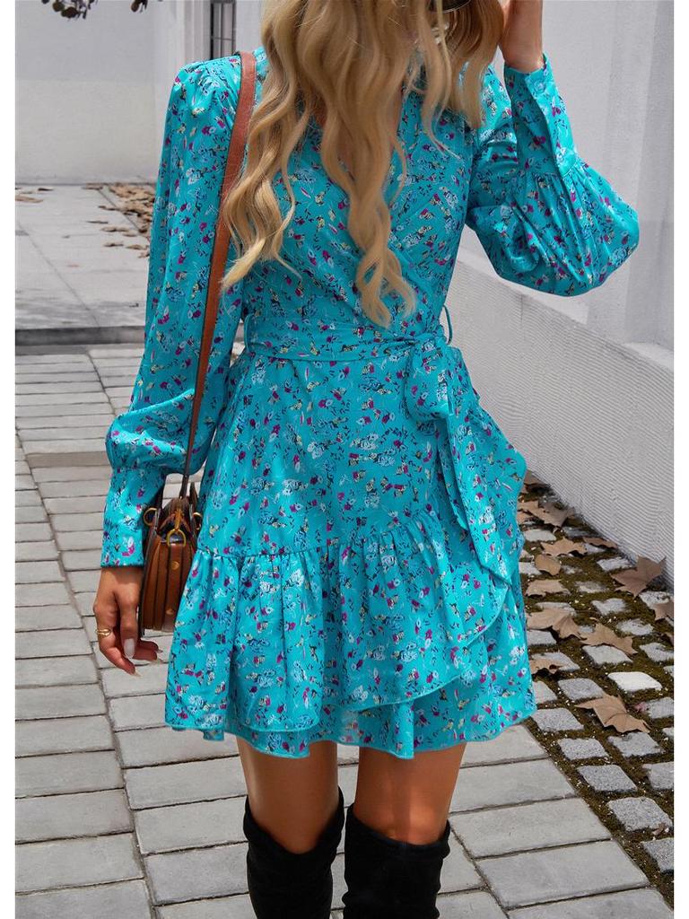 Diyun 2024 Autumn/Winter Elegant V-Neck Printed Women's A-Line Dress