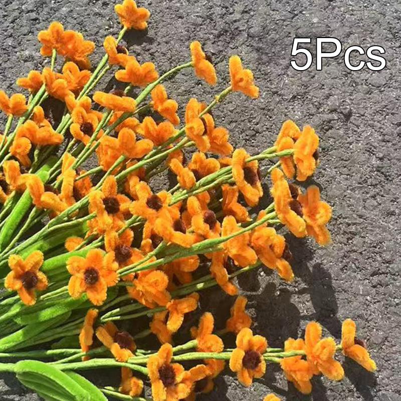 5Pcs Pipe Cleaner Handmade Daisy Flower Home Decor Finished Artificial Chenille Stems Daisy Bouquet