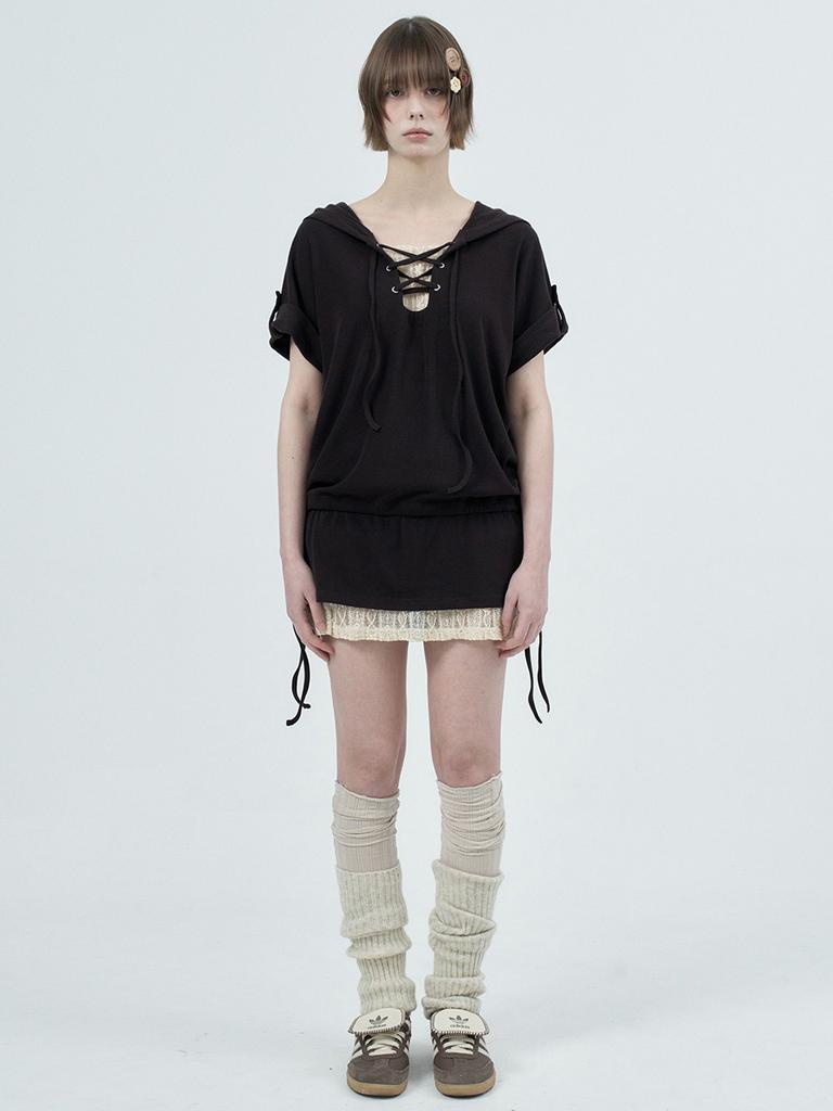 Phased Eyelet Lace Hooded Dress_Brown