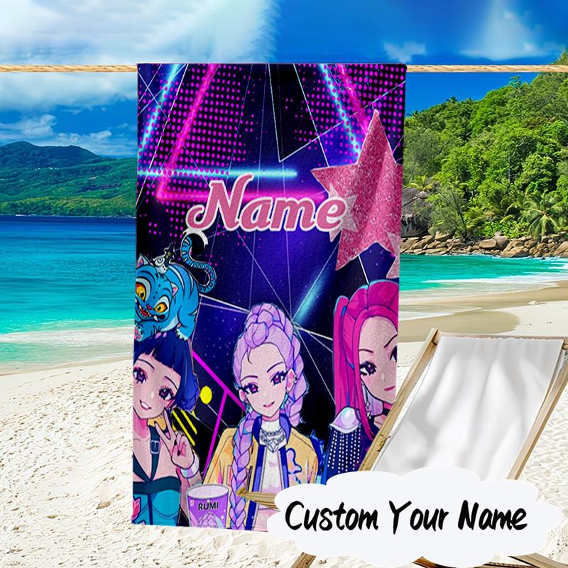 Custom Name KPop Cartoon Microfiber Beach Towel Super Soft & Absorbent for Bath, Beach, Travel Bath Time Accessory, Fan gifts