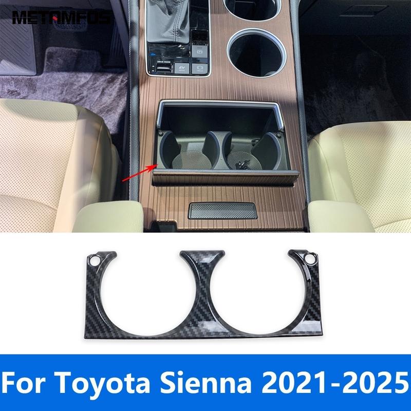 For Toyota Sienna 2024 2025 Carbon Fiber Center Console Water Cup Holder Cover Trim Frame Interior Accessories