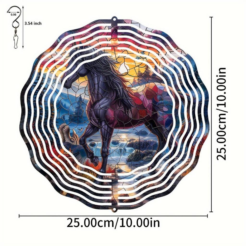 10 Inch Colorful Glass Horse Wind Spinner Rustic Farmhouse 2D Kinetic Garden Art for Indoor Outdoor Patio Lawn Yard Decor