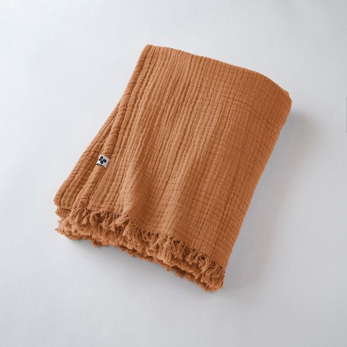 "Gaia" Fringed Throw, All Sizes, "Cotton Gauze" Butterfly Effect - Gaia Apricot - 180 X 220 Cm