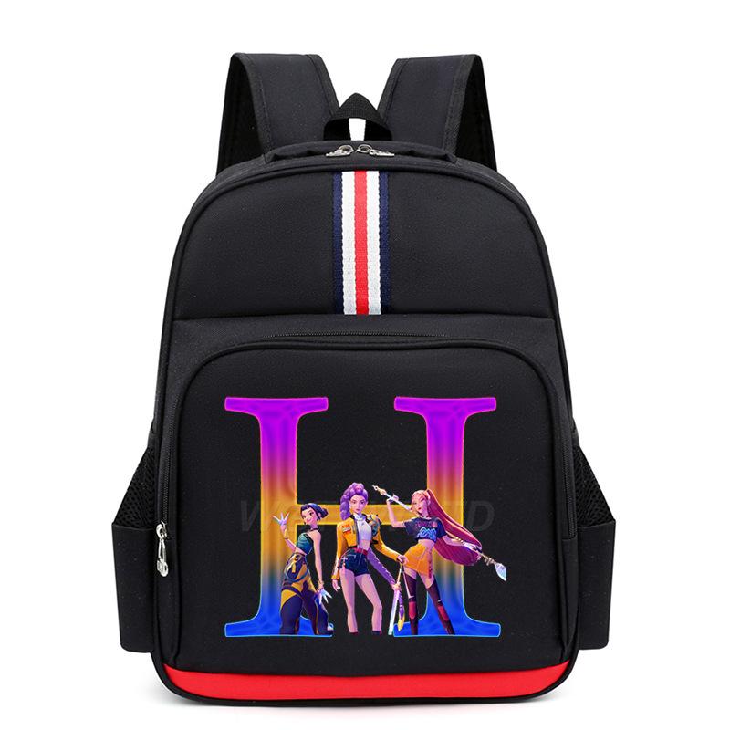 College Style Trend 26 Letter Printing Anime Cartoon Large Capacity Burden Reduction Backpack Casual Student School Bag