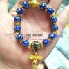 Prosperous Flowers Blue Cloisonné Bracelet: Six-Character Mantra, Lotus Seed, Vajra Wheel Luck Beads for Women