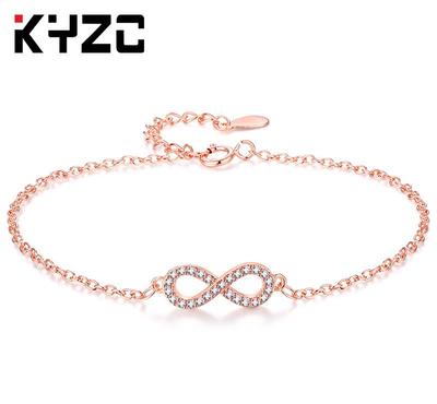 Bransoletka Infinity 8 Zircon Różowe Złoto - Styl Europejski i Amerykański