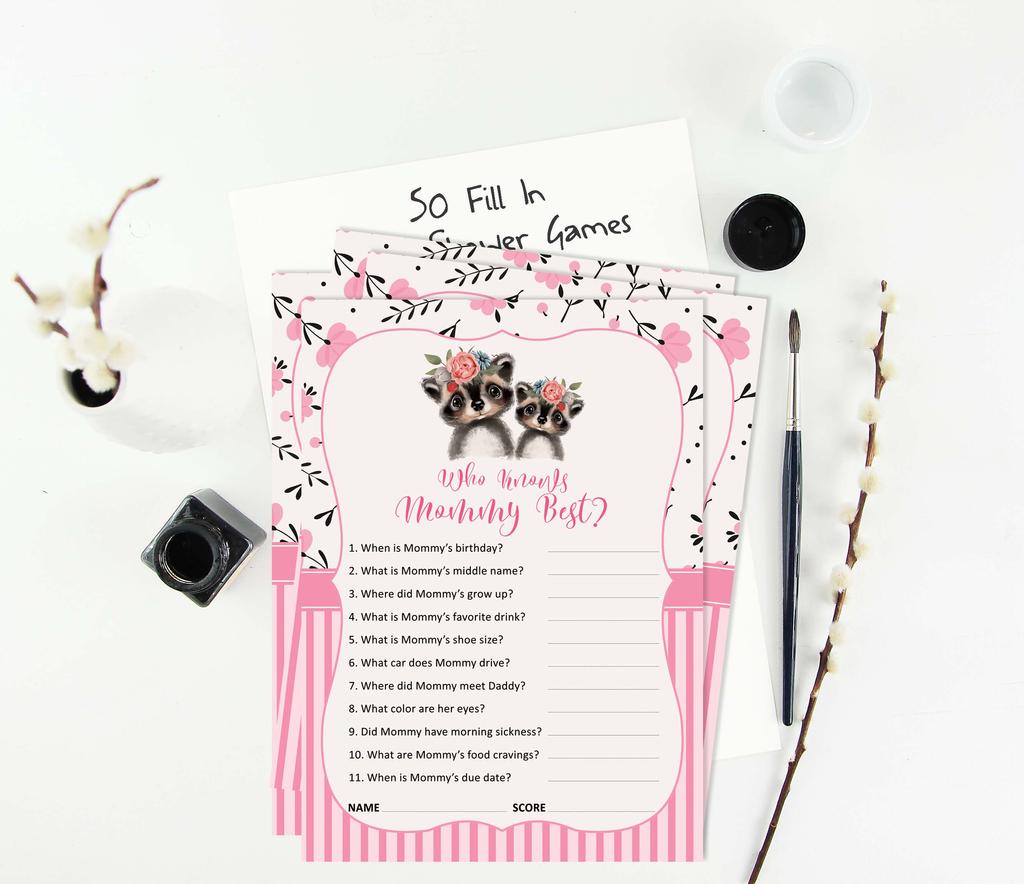 Inkdotpot Baby Shower Game Set Of 50 BabyA  AlphabetA  ABCA  Game Raccoon Jungle Animals Party