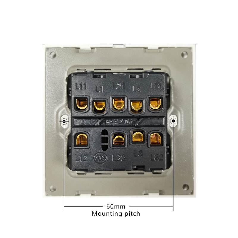 Kristallglas Panel 3-fach 2-Wege Leuchtstoff-Anzeige 16A Ein/Aus Lichtschalter Treppenwand Schalter