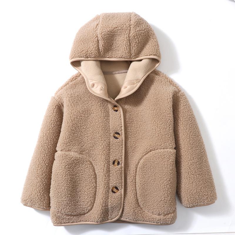 Children Lambswool Jacket Autumn Winter Fleece Warm Hooded Teens Children Fur Outerwear Daily Casual 4-18 Year Kids Tops Clothes