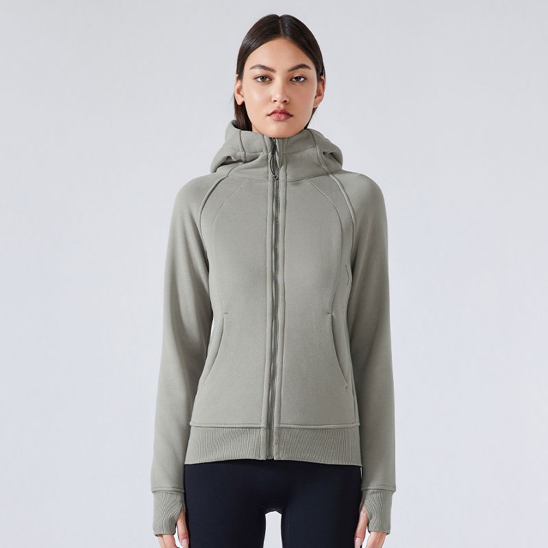 Winter Yoga Clothing Top Outdoor Sports Running Jacket Women Fall and Winter Fleece Cardigan Slim-Fit Hood Sweatshirt Women
