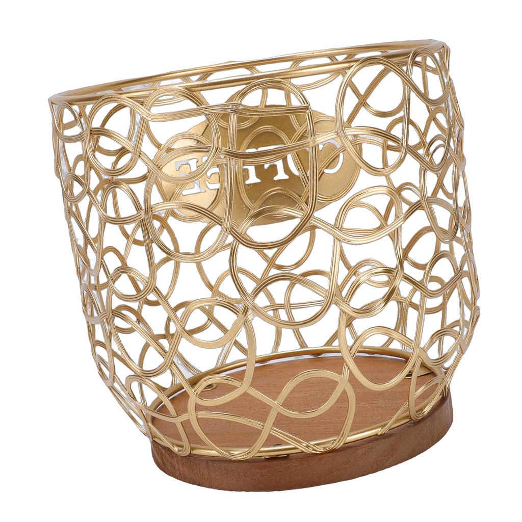 Coffee Pod Holder Organizer Large Capacity Coffee Capsule Storage Basket with Wooden Base for Kitchen Counter Office Desktop Gold