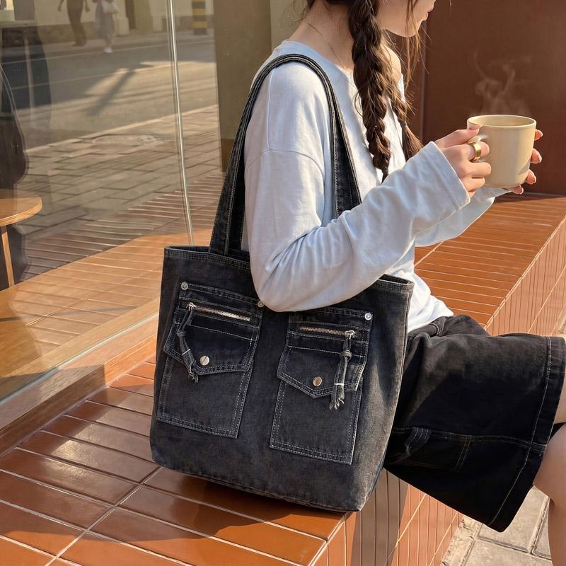 Large Capacity Denim Bag Women's Tote Bag Vintage Shoulder Crossbody Bag