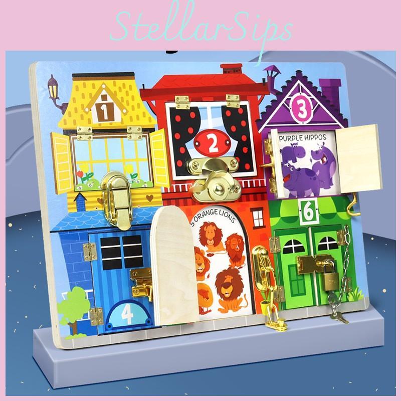 Wooden Early Learning Busy Board With Unlocking Activities For Kids Preschool