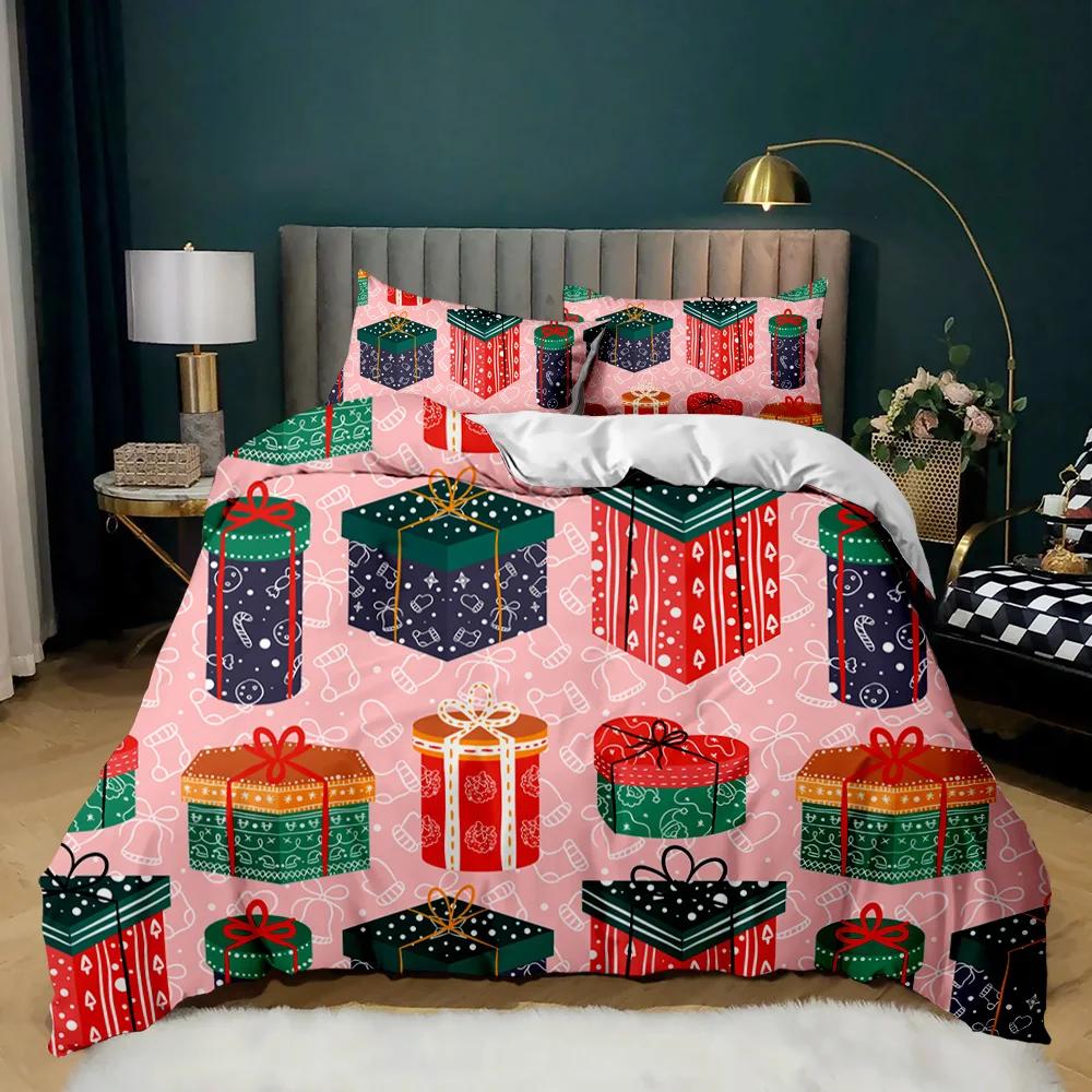 Christmas Duvet Cover Merry Christmas Tree Stockings Green Background Twin Bedding Set Double Queen King Polyester Qulit Cover