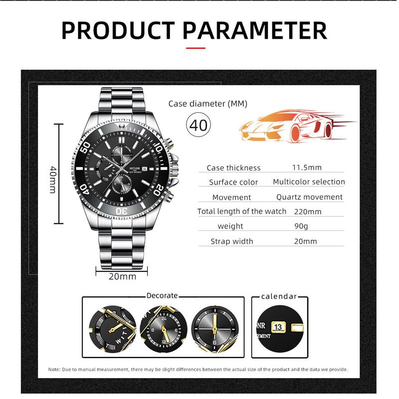 Luxury Men's Business Watches Men Silver Quartz Watch Male Luminous Clock