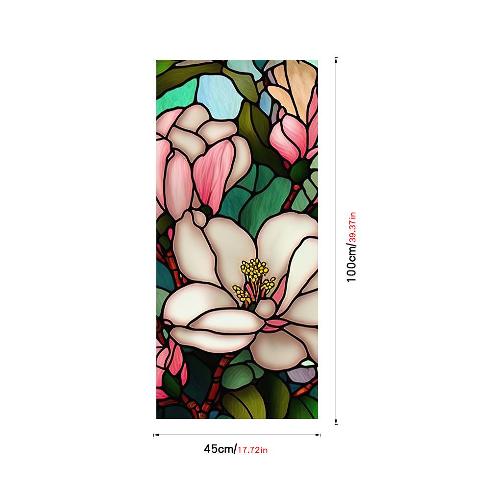 Colorful Retro Floral & Bird Static Cling Window Film - No Glue, Removable