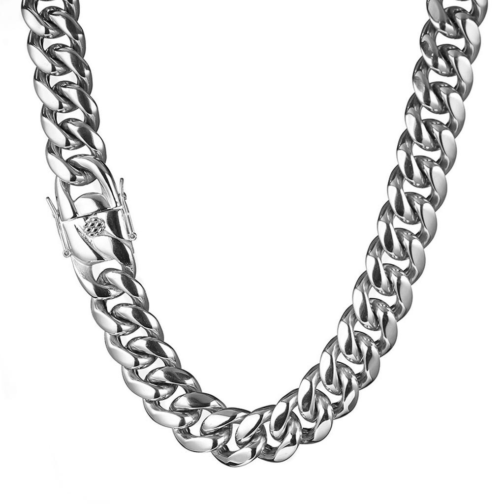6-18mm Heavy Women Mens Miami Cuban Link Chain Silvery Stainless Steel Necklace