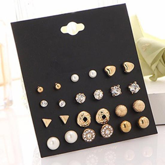 12 Pair/Set Imitation Pearl Heart Love Crown Triangle Stud Earring Lady Jewelry