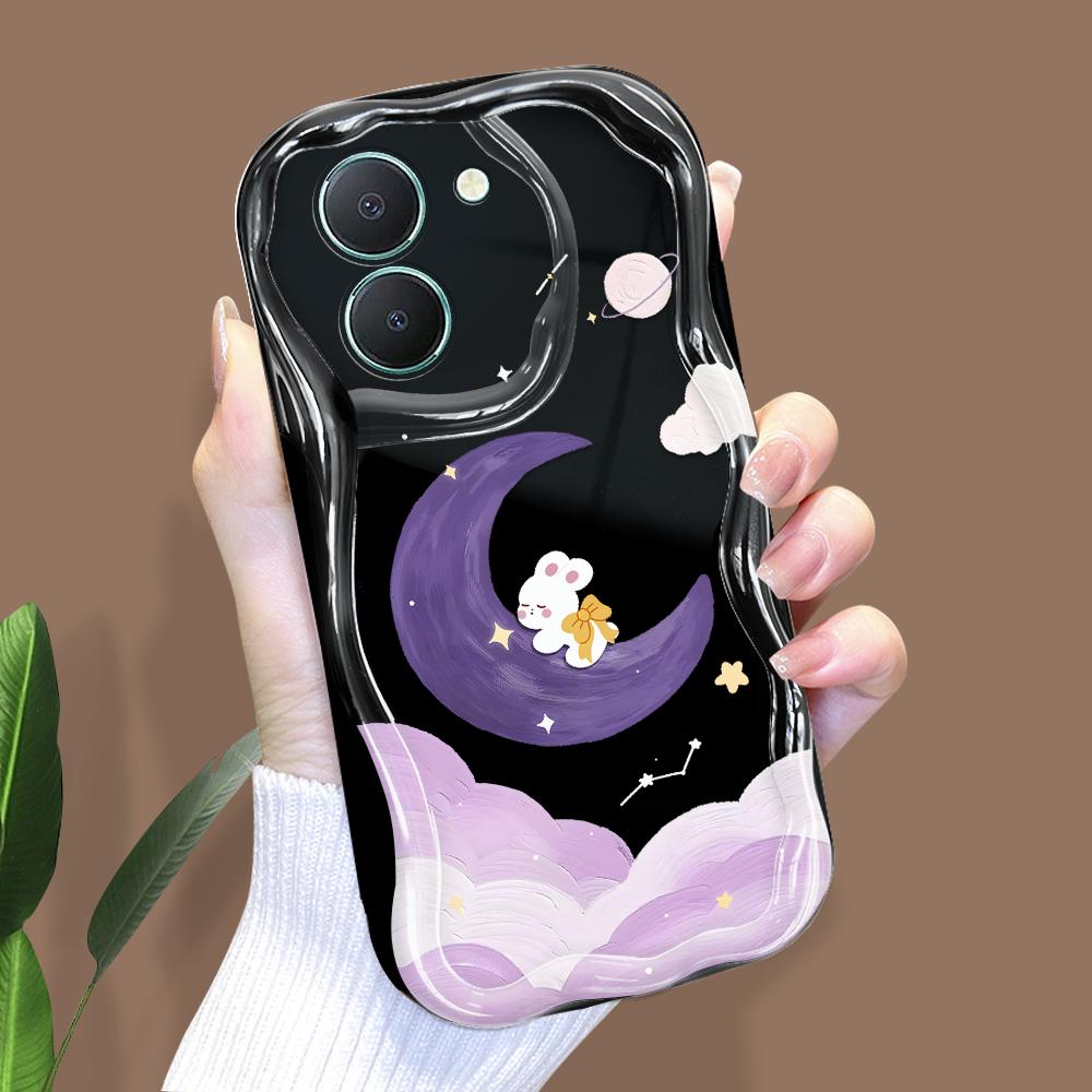 Carcasă cu model de desene animate drăguț cu textura cremă, cu margine ondulată, husă din silicon moale, husă pentru telefon pentru Vivo