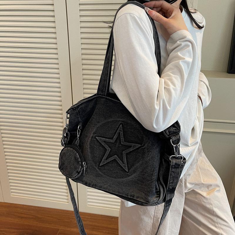 Retro Large-capacity Underarm Bag Women's 2025 New Casual Denim Tote Bag Simple Shoulder Messenger Bag